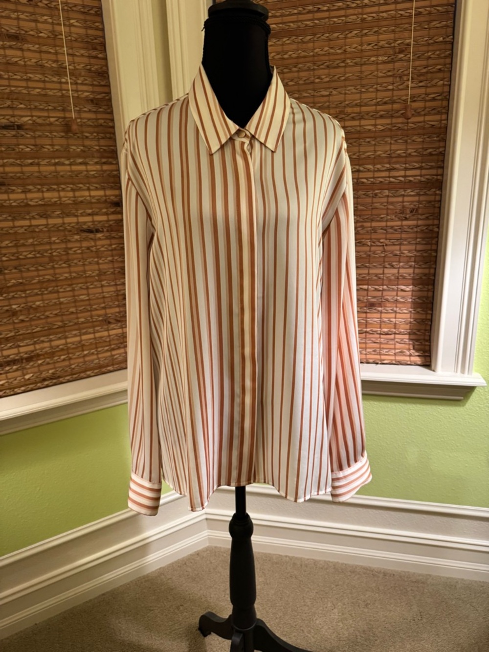 Donna Karan Cream Blouse with Rust Stripes